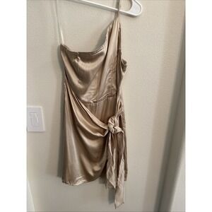 Shore Monaco Wrap Dress Tan Metallic One‎ Shoulder New With Tags $178